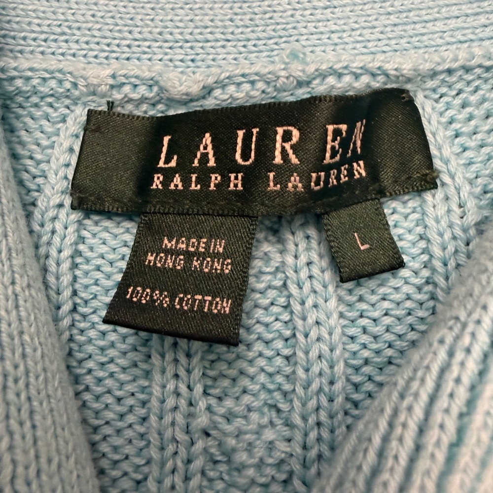 Lauren Ralph Lauren Blue Cable Knit Shawl Collar Toggle Sweater Womens Large - Picture 3 of 6